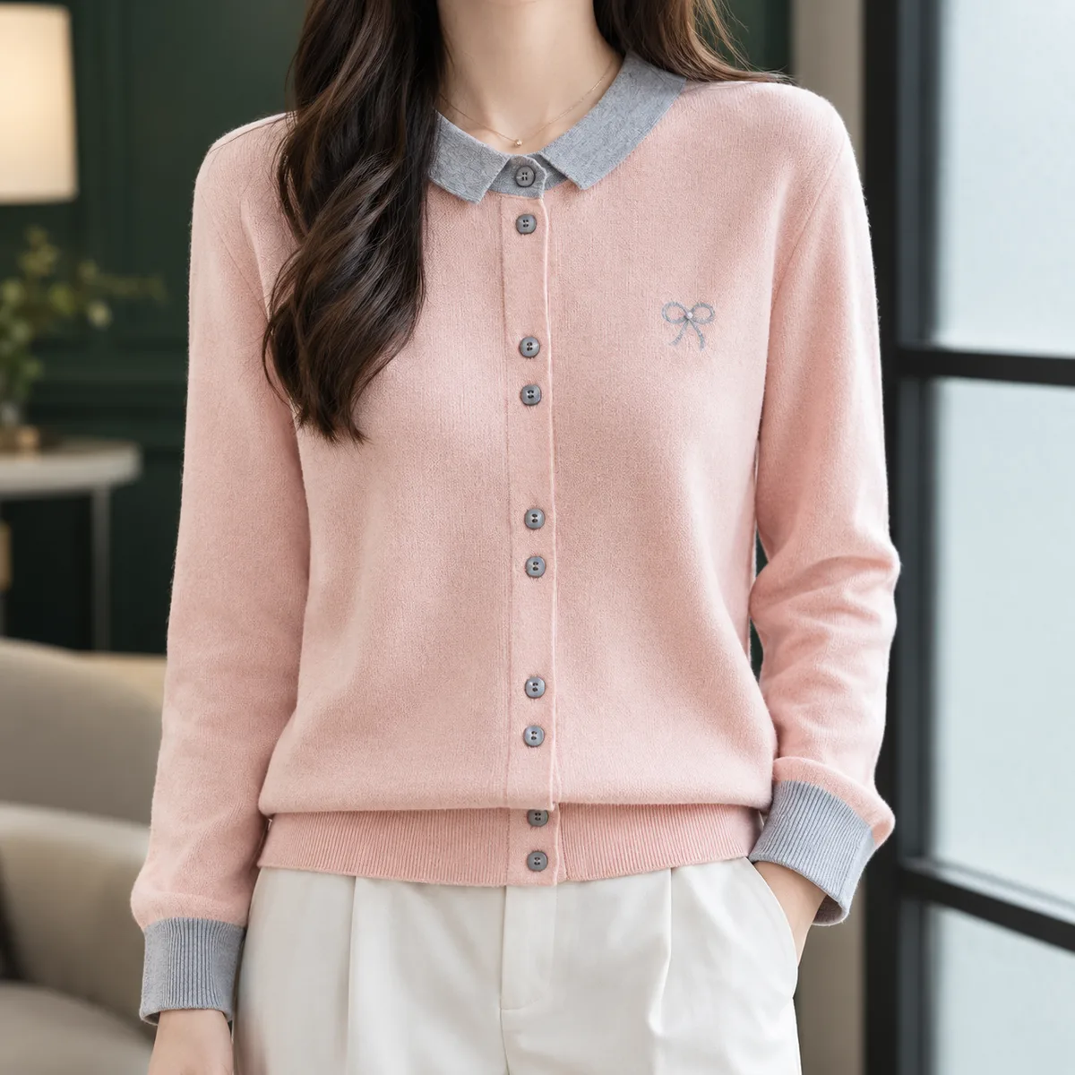 Pippa-Marie Contrast Collar Cardigan