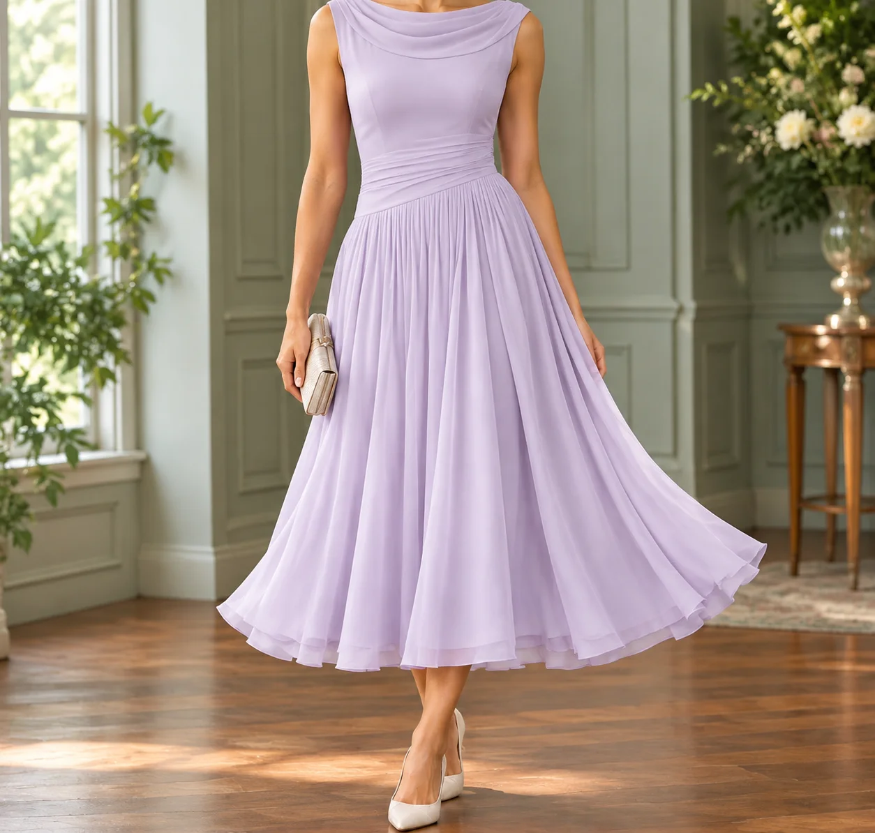 Calla-Grace Draped Midi Dress
