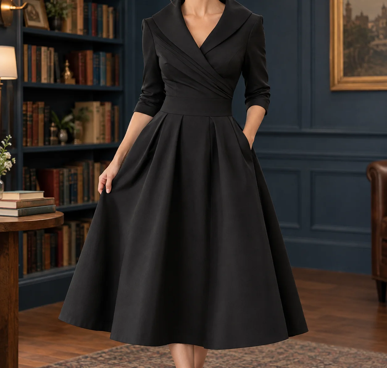 Mercedes-Eve Lapel Midi Dress