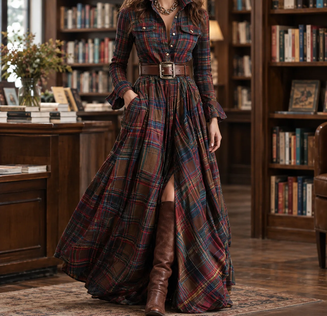 Antonia-Lane Plaid Maxi