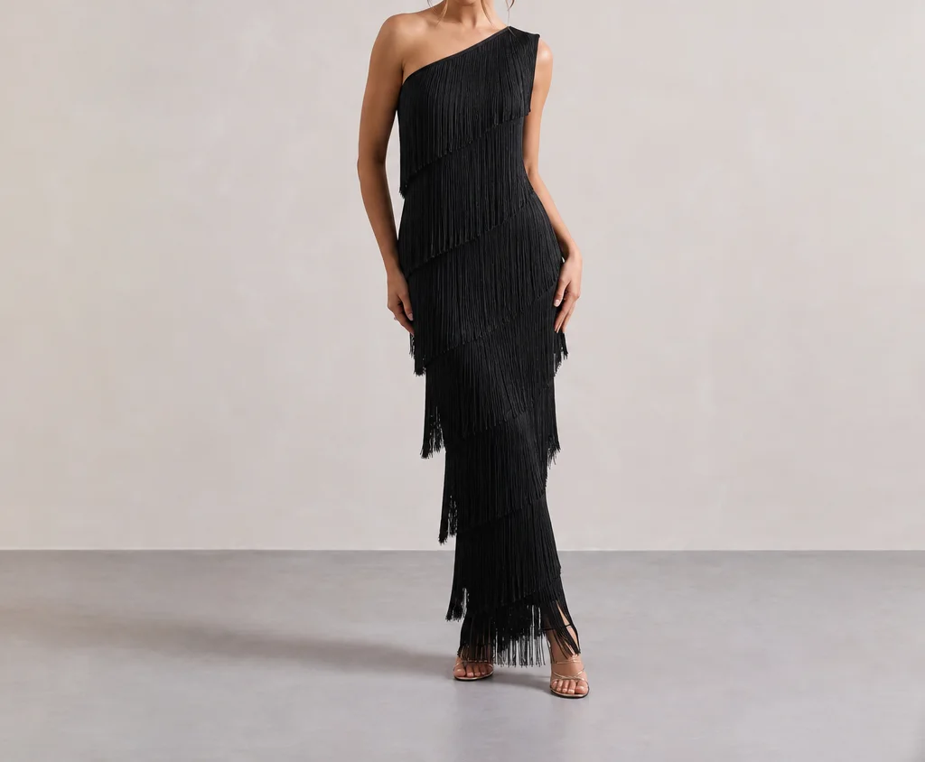Oliva One-Shoulder Fringe Dress