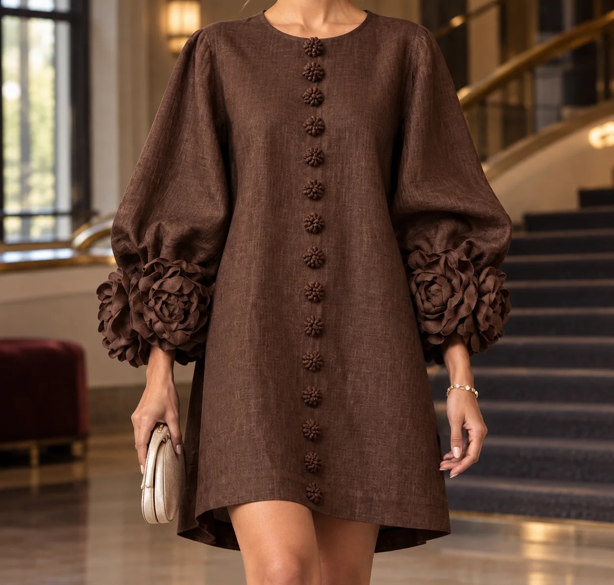 Kiera Rosette-Cuff Dress