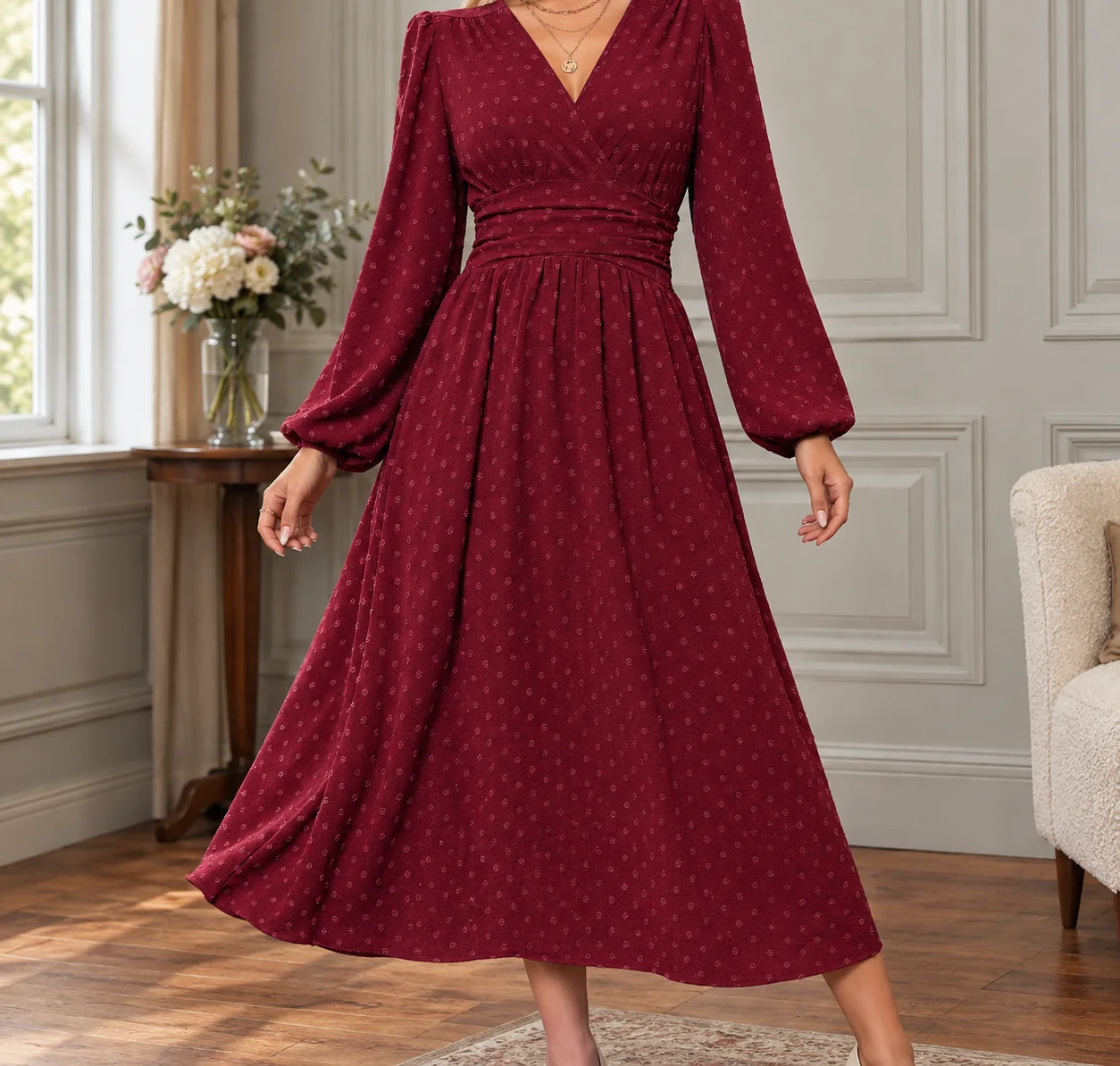 Celandine Dot-Pattern Midi Dress