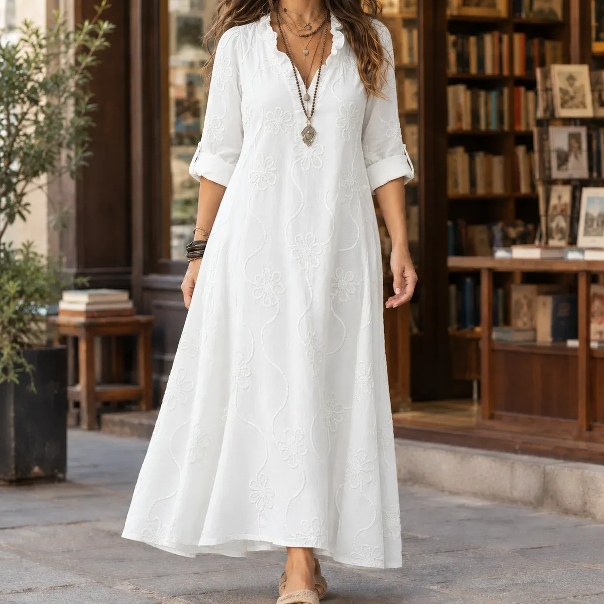 Sasha Embroidered Maxi Dress in White