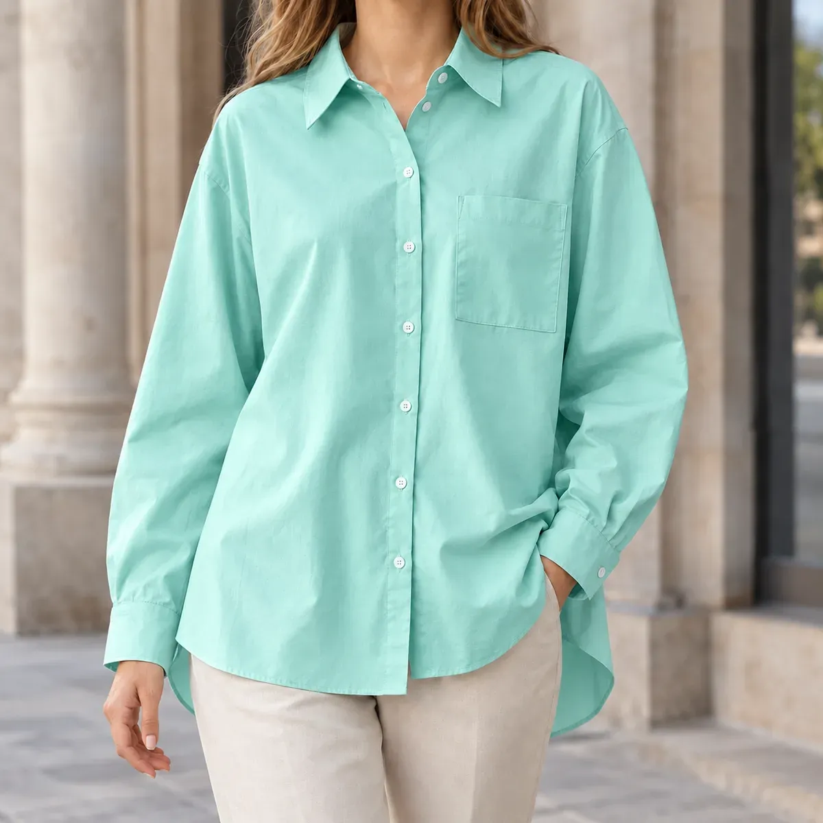 Zelie Relaxed Shirt in Mint Green