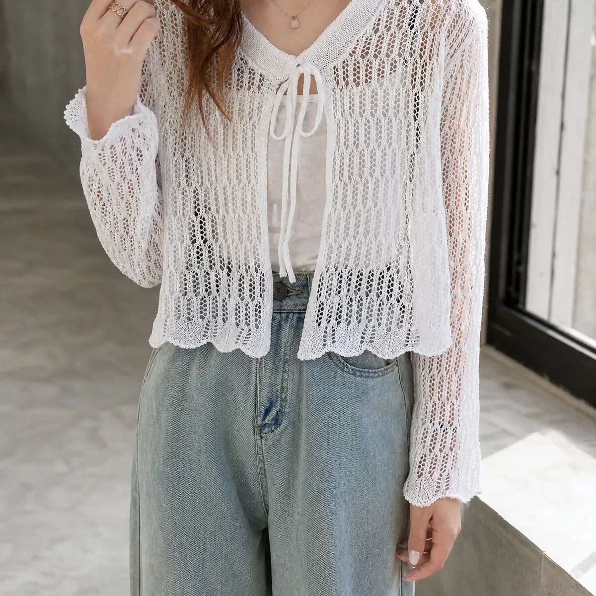 Bridget Pointelle Cardigan — gallery photograph 1