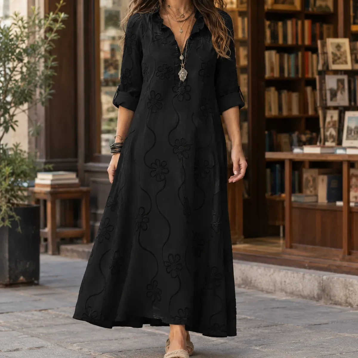 Sasha Embroidered Maxi Dress — gallery photograph 1