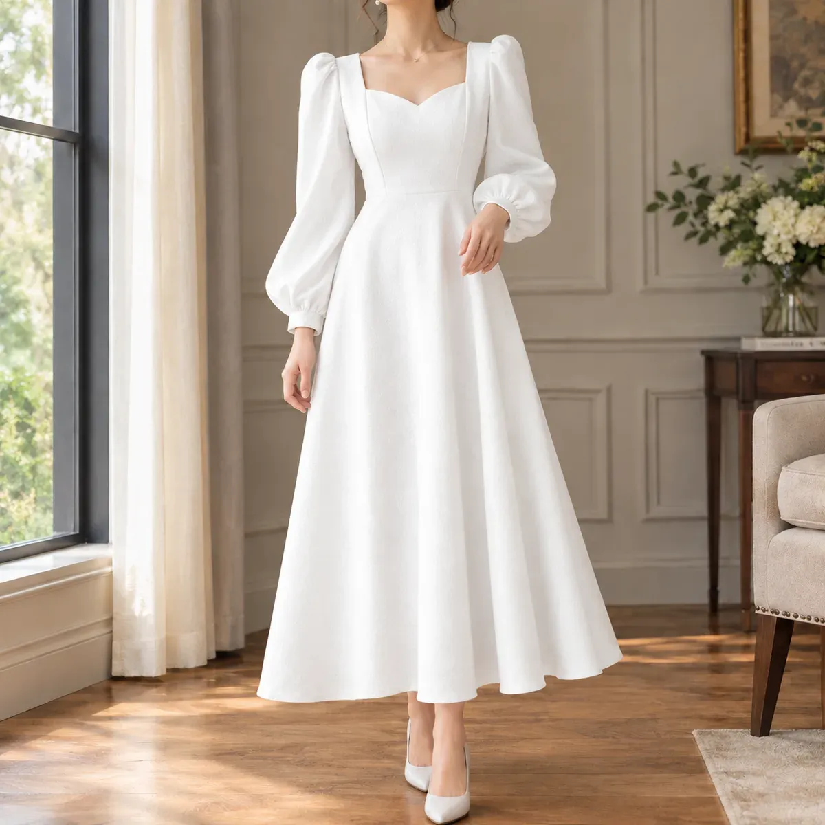 Idalia Sweetheart Midi Dress in White