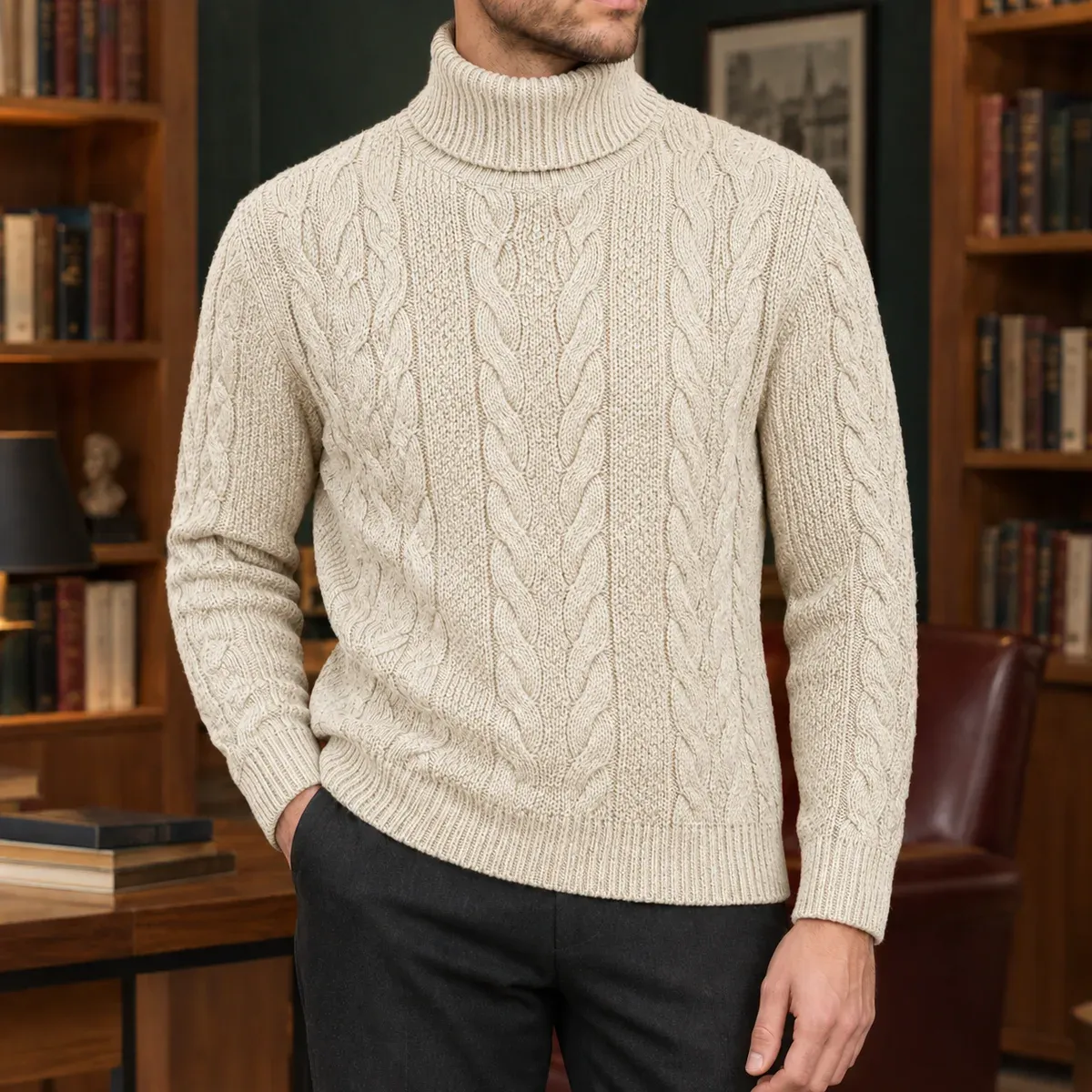 Arnaud Cable Knit Sweater in Beige