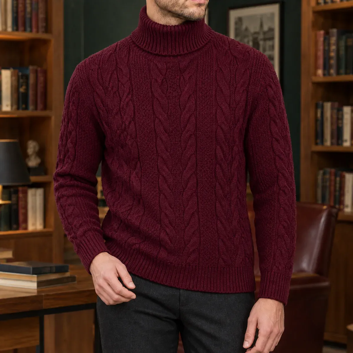 Arnaud Cable Knit Sweater in Wine Red