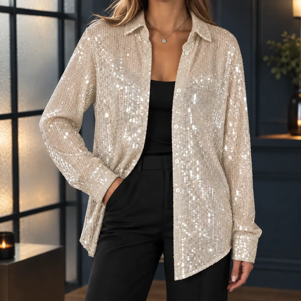 Zenobia-Kate Sequin Shirt — source gallery photograph 4