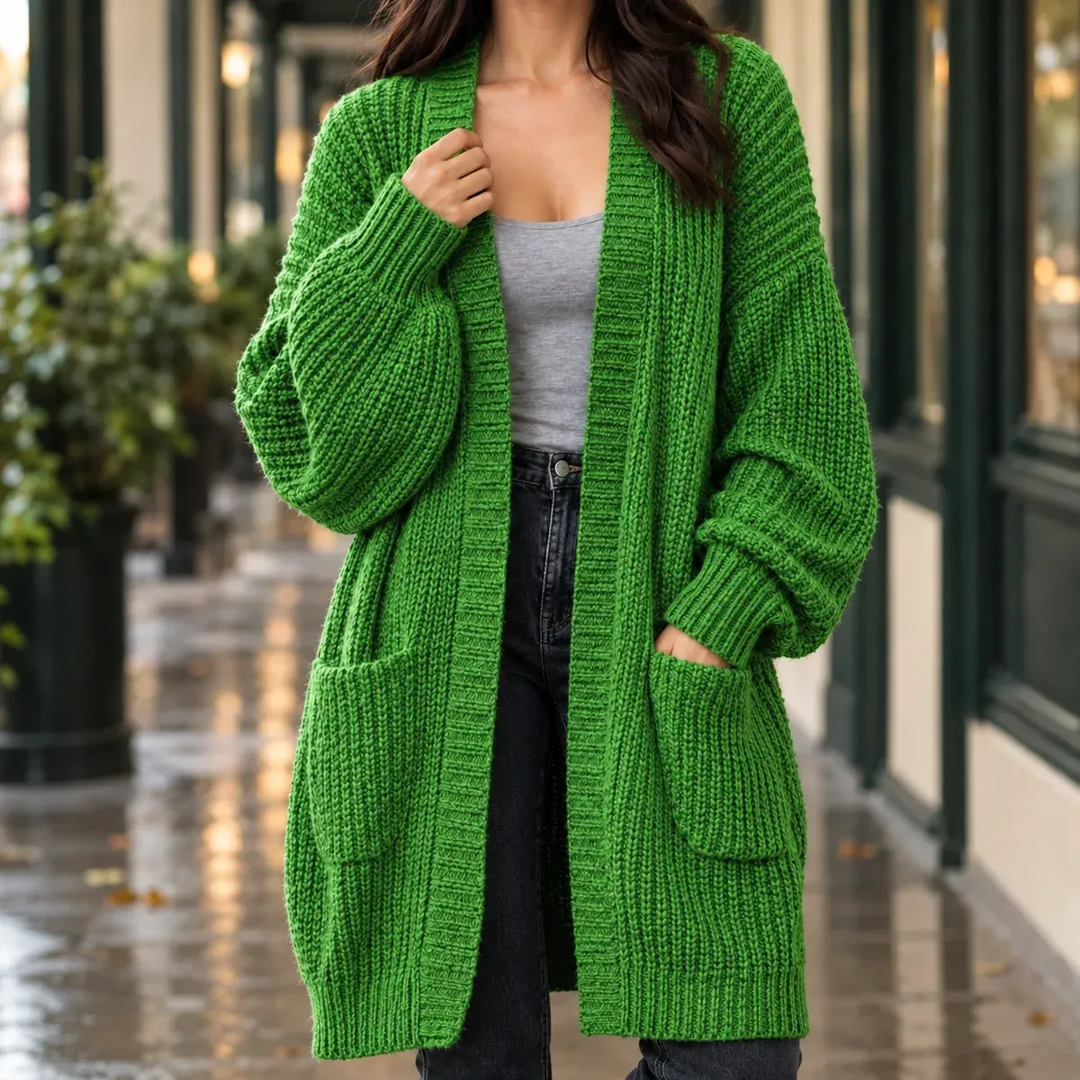 Sofia-Pearl Longline Cardigan in Green