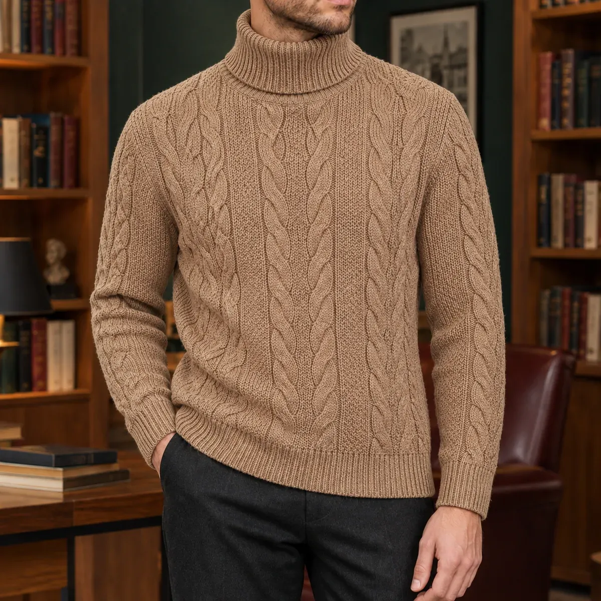 Arnaud Cable Knit Sweater in Light Brown